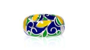 Multicolored Enamel Swirl Ring with White Topaz Accents in Sterling Silver