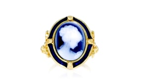 Italian Blue Agate Cameo Ring with Blue Enamel in 18kt Gold Over Sterling