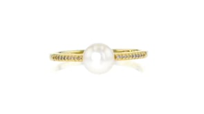 6mm Cultured Pearl Ring with Diamond Accents in 14kt Yellow Gold