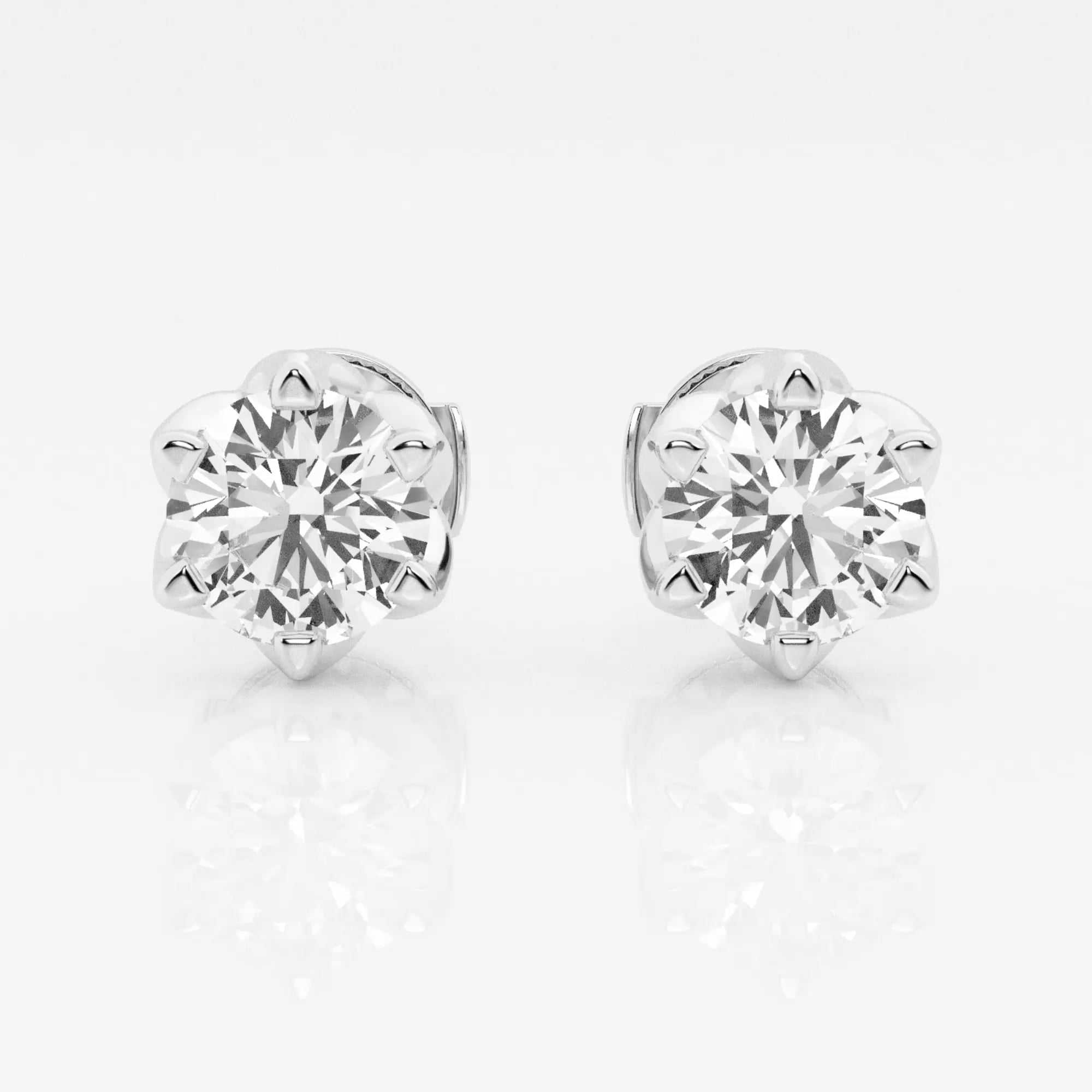product video for 3 ctw Round Lab Grown Diamond Six Prong Flower Petal Solitaire Stud Earrings