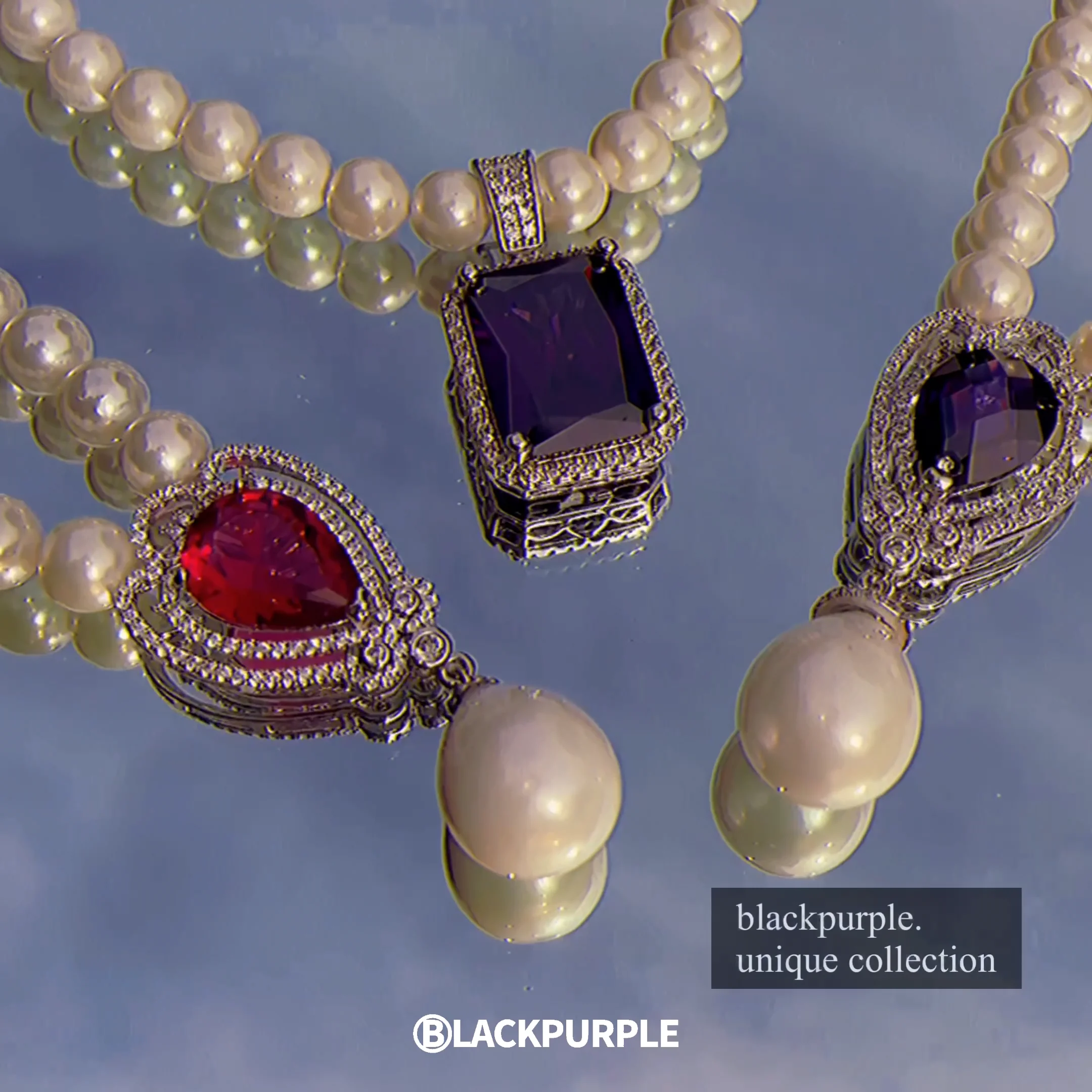 Rosaline Cubic Drop Pearl Necklace - Red - BLACKPURPLE_USD