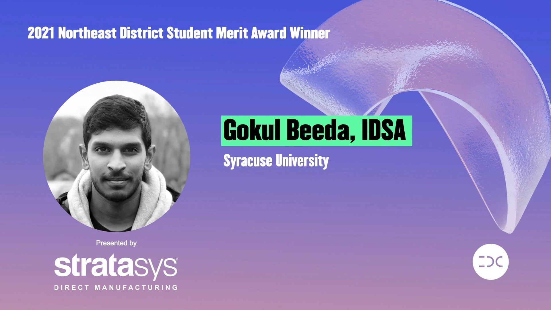 IDC 2021 - Gokul Beeda - 2021 Northeast District Student Merit Award Winner