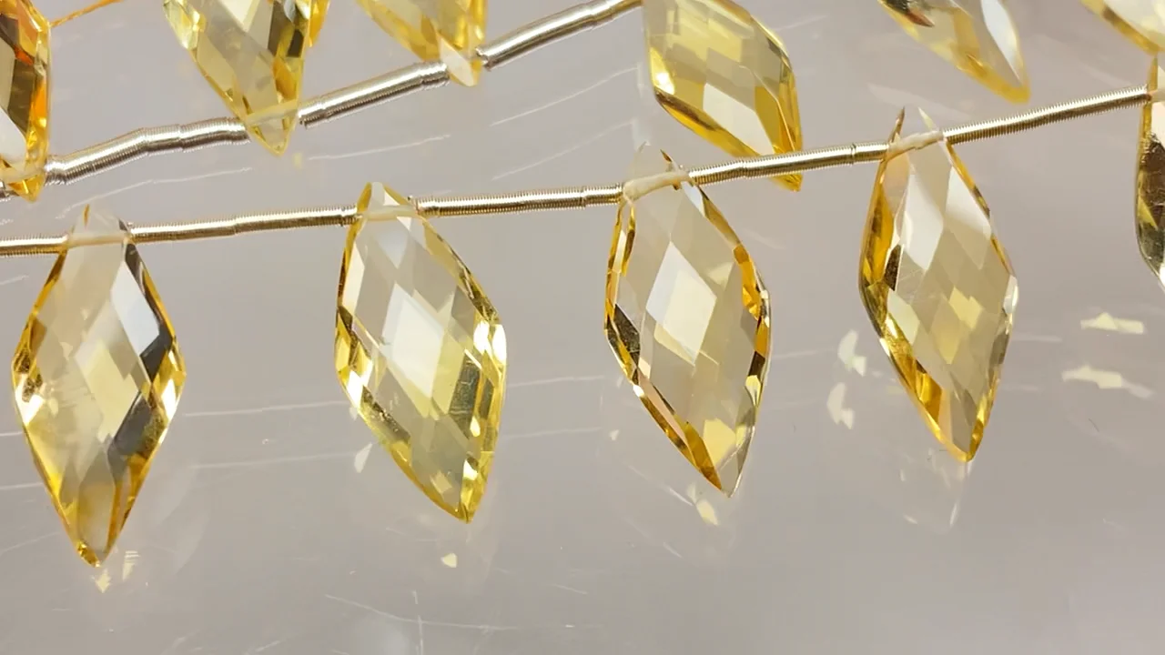 シトリン ダイヤカット18×8mm 1連（約13cm）｜天然石ビーズの卸問屋