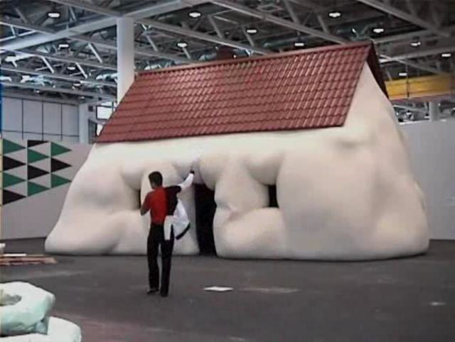 Erwin Wurm, Fat House, 2003, iron, wood, polystyrene, aluminum on Vimeo