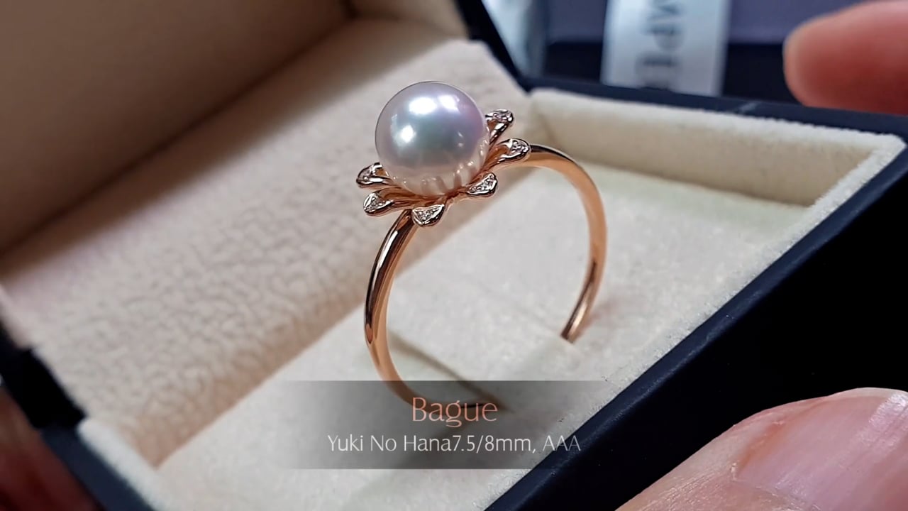 Bague Yuki No Hana - Or Rose, Diamants & Perle Akoya 7.5/8mm, AAA | Gemperles