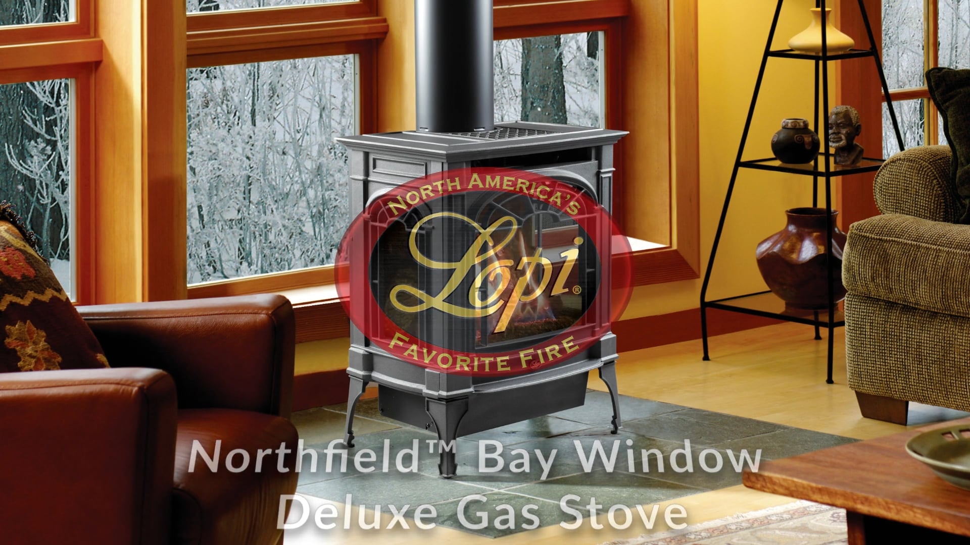 Lopi® Northfield™ Bay Window Cast Iron Gas Stove On Vimeo