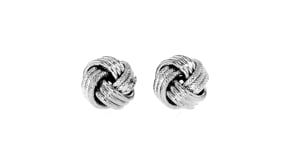 14kt White Gold Textured and Polished Love Knot Stud Earrings