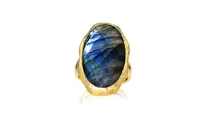 Oval Labradorite Textured and Polished Ring in 18kt Gold Over Sterling