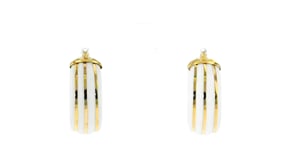 White Agate Striped Hoop Earrings in 14kt Yellow Gold