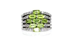 3.40 ct. t.w. Peridot and .60 ct. t.w. White Topaz Multi-Row Ring in Sterling Silver