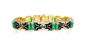 Green Chalcedony and 1.90 ct. t.w. White Topaz Bracelet with Black Enamel