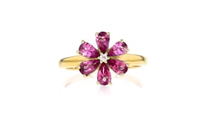 1.30 ct. t.w. Pink Tourmaline Flower Ring with White Topaz Accent in 18kt Gold Over Sterling