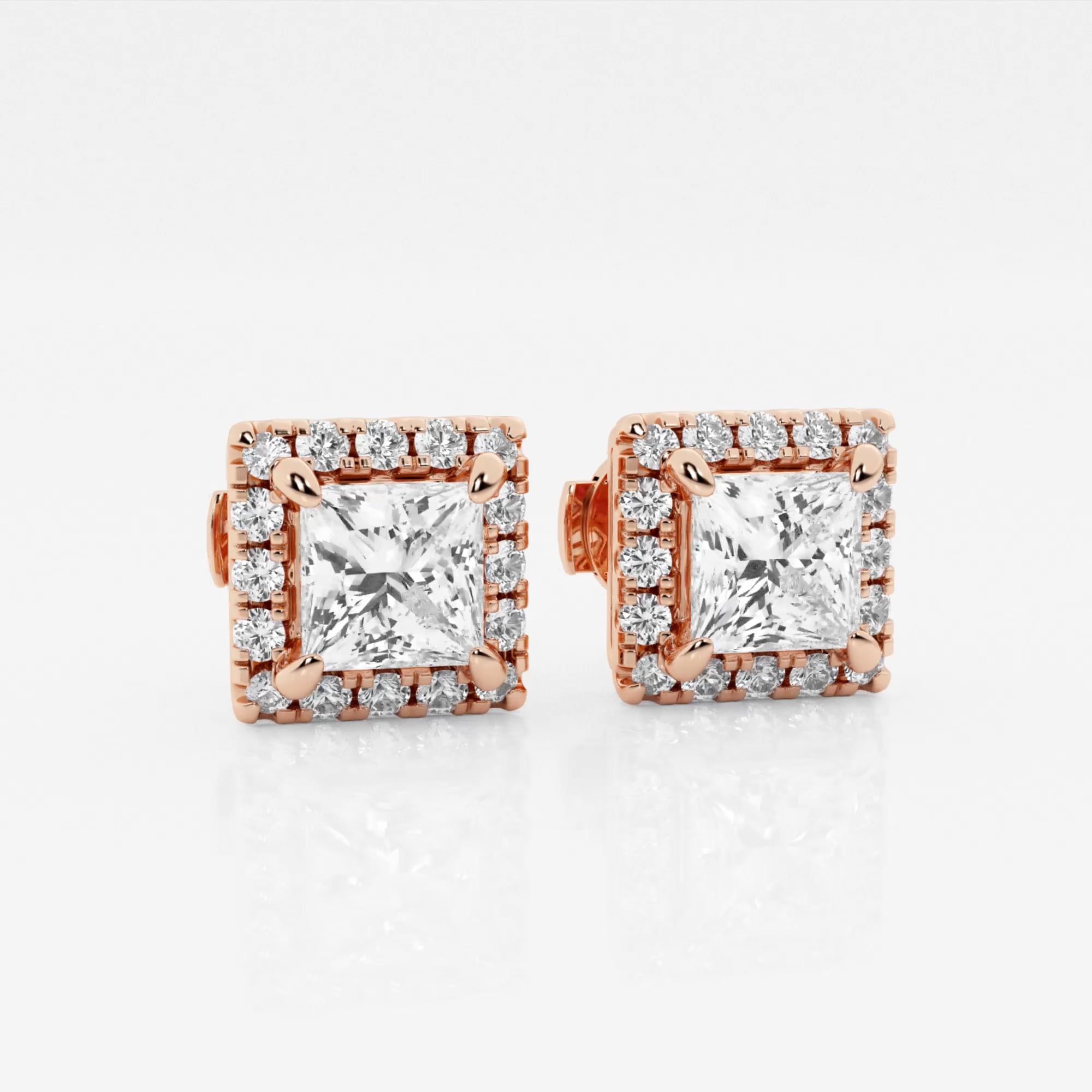product video for 2 3/8 ctw Princess Lab Grown Diamond Halo Certified Stud Earrings