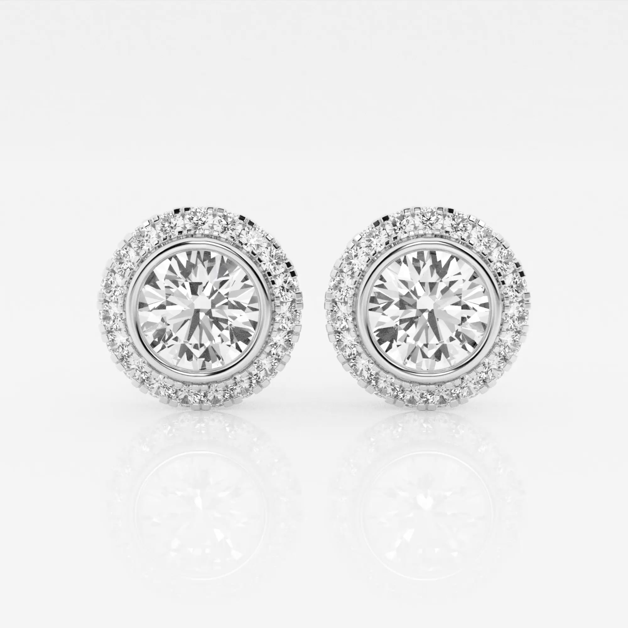 product video for 2 3/8 ctw Round Lab Grown Diamond Bezel Set Halo Certified Stud Earrings