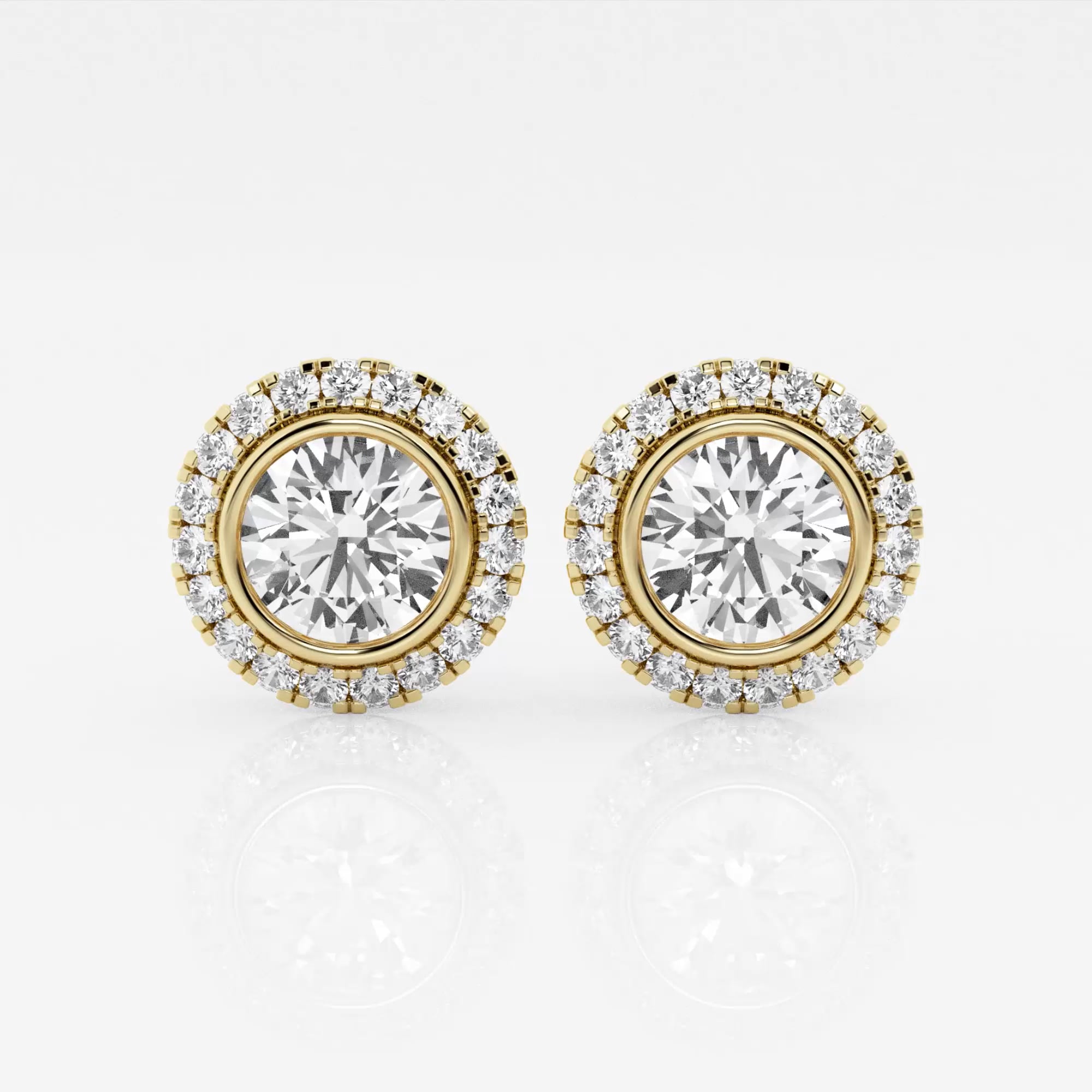 product video for 2 3/8 ctw Round Lab Grown Diamond Bezel Set Halo Certified Stud Earrings