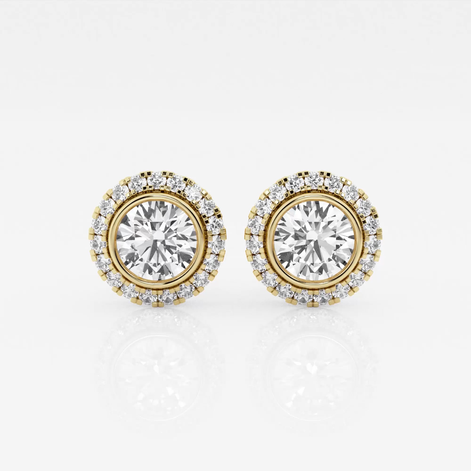 product video for 1 3/4 ctw Round Lab Grown Diamond Bezel Set Halo Certified Stud Earrings