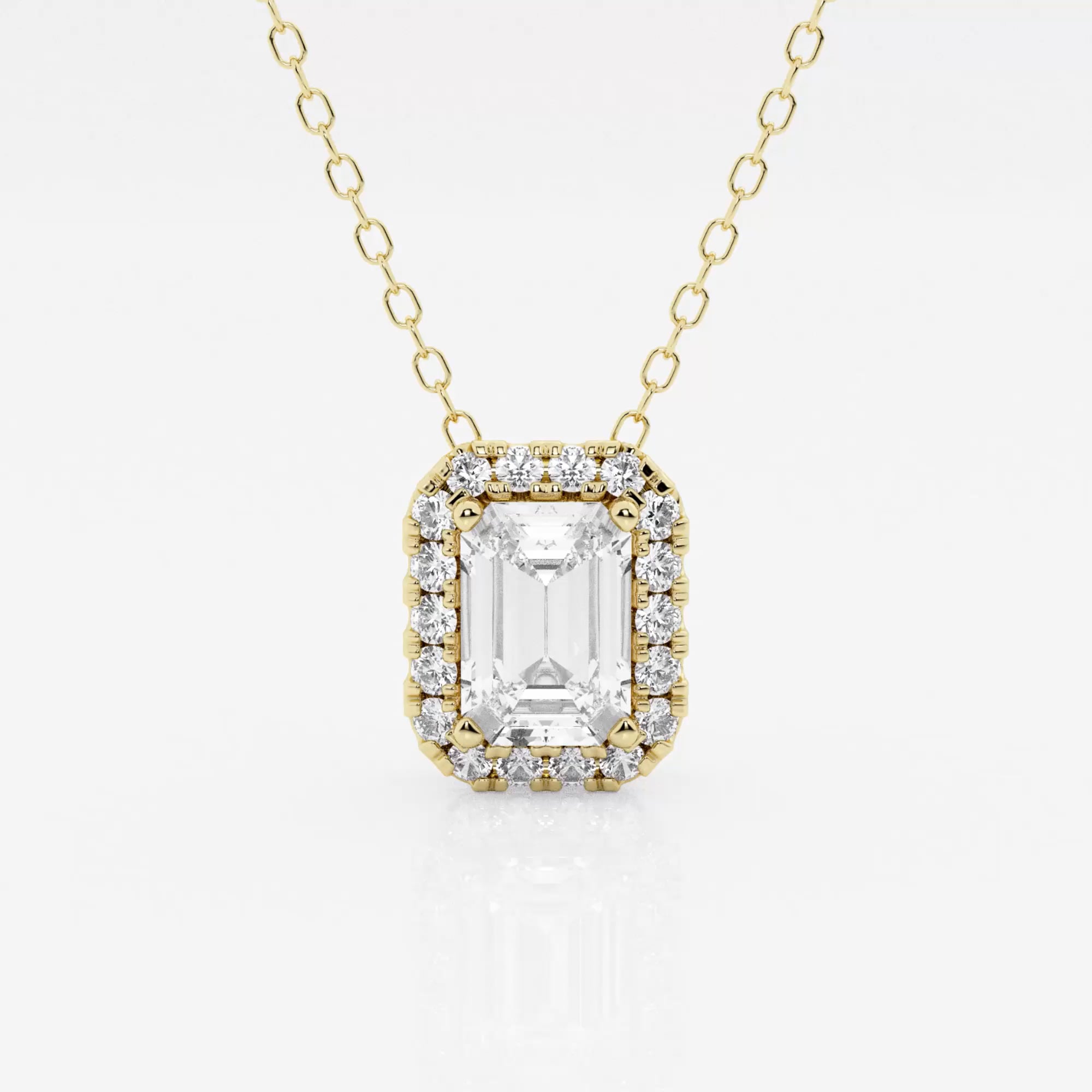 product video for 1 1/6 ctw Emerald Lab Grown Diamond Halo Pendant with Adjustable Chain