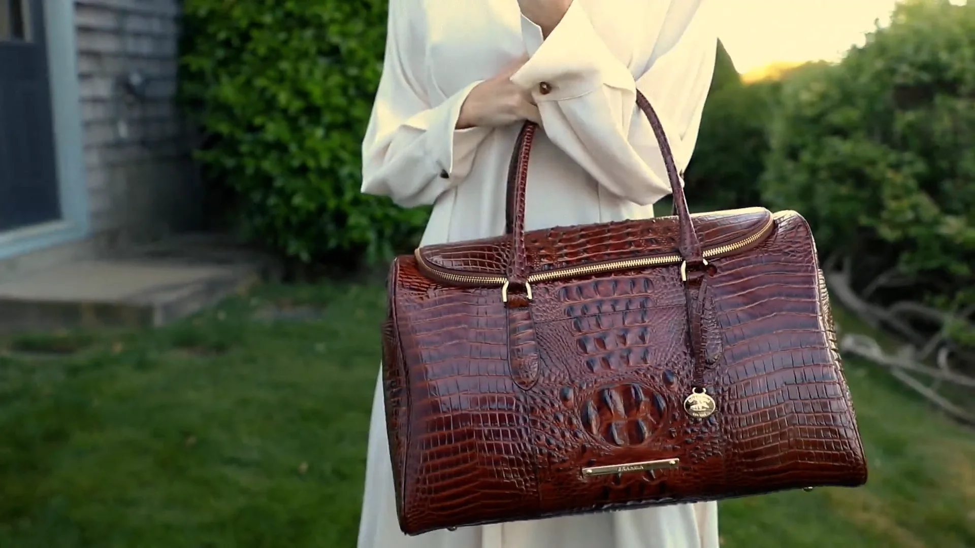 Brahmin Brown Croc Embossed Satchel Purse