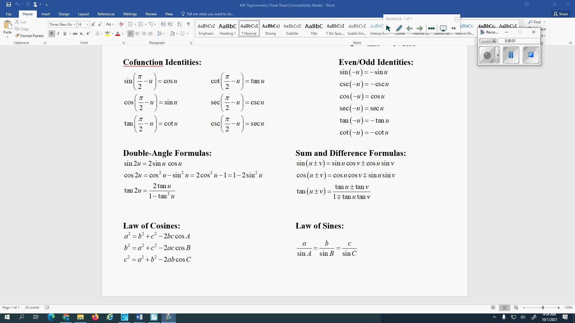 5-4 Notes Sum and Difference Formulas on Vimeo