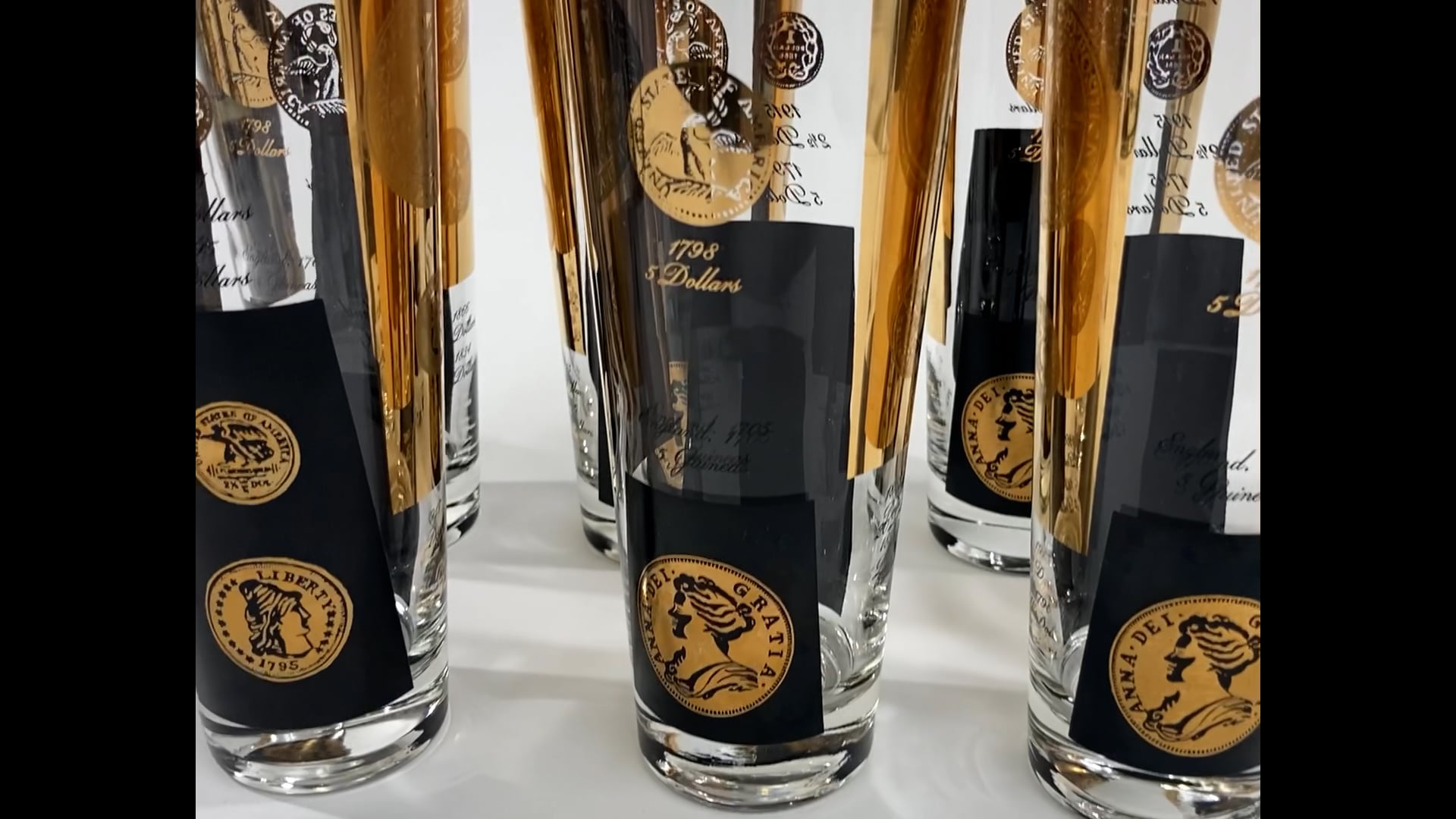 Vintage Midcentury Barware Rocks Glasses 1960s Gold Presidential Coins