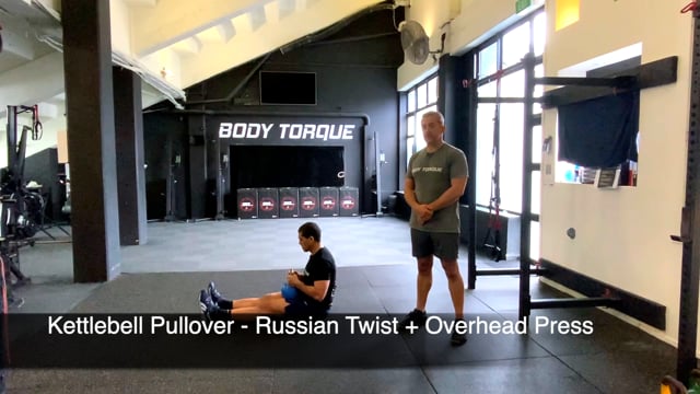 Kettlebell Pullover Russian Twist and Overhead Press