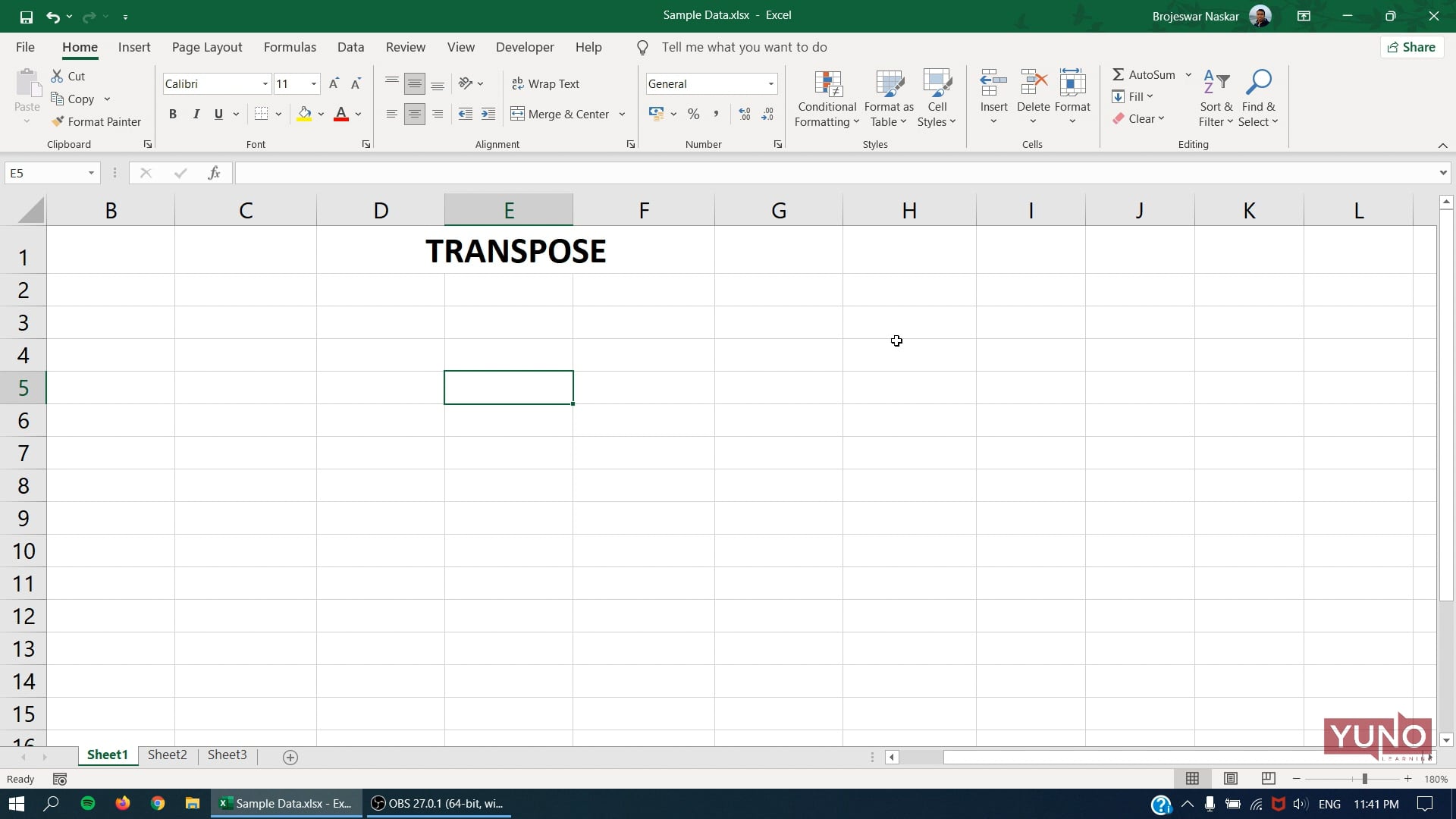 Excel: TRANSPOSE Function