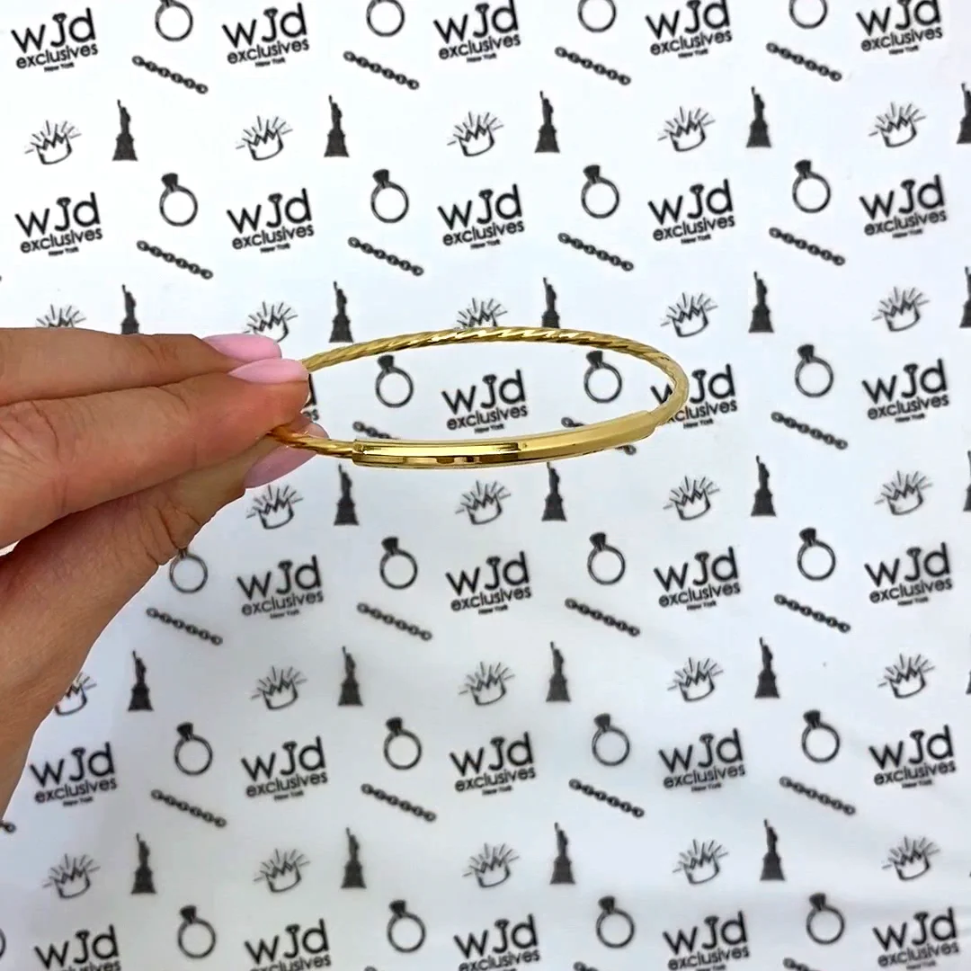 10K Gold 2.6mm Twisted Tube Bar Bangle Bracelet (Hollow) 7.25