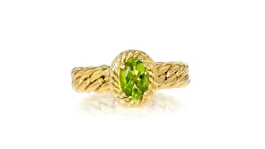 70 Carat Peridot Curb-Link Style Ring in 14kt Yellow Gold