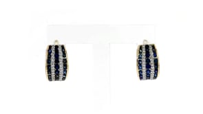 1.80 ct. t.w. Sapphire and .32 ct. t.w. Diamond Hoop Earrings in 14kt Yellow Gold