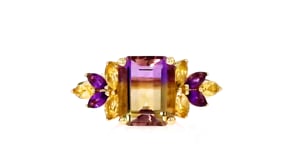 2.50 Carat Ametrine Floral Ring with Citrines and Amethysts in 14kt Yellow Gold