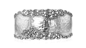 Sterling Silver Hammered and Polished Filigree Edge Wide Cuff Bangle Bracelet