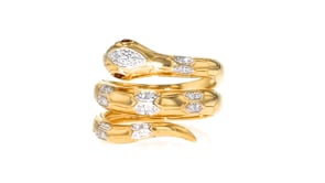 10 ct. t.w. Diamond Snake Wrap Ring with Garnet Accents in 18kt Gold Over Sterling