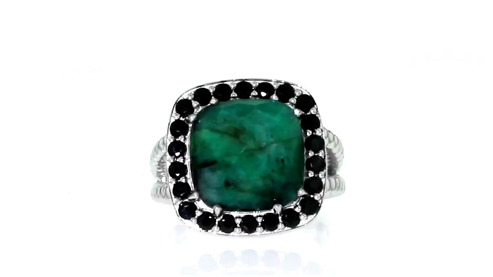 6.25 Carat Opaque Emerald and .90 ct. t.w. Black Spinel Ring in