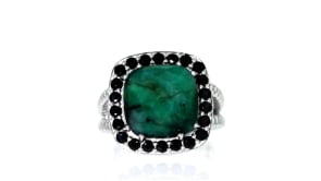 6.25 Carat Opaque Emerald and .90 ct. t.w. Black Spinel Ring in Sterling Silver