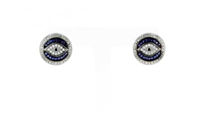 28 ct. t.w. Simulated Sapphire and .14 ct. t.w. Black and White CZ Evil Eye Earrings in Sterling Silver