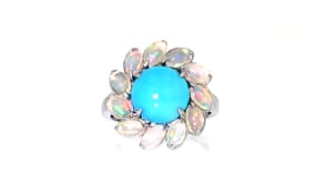 Sleeping Beauty Turquoise and Opal Ring in Sterling Silver