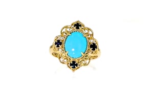 Turquoise and .40 ct. t.w. Sapphire Ring in 14kt Yellow Gold