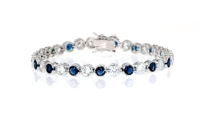2.70 ct. t.w. CZ and 2.70 ct. t.w. Simulated Sapphire Tennis Bracelet in Sterling Silver