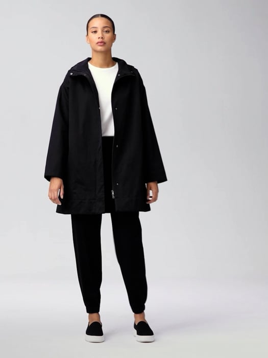 Organic Cotton Nylon Hooded Long Jacket | EILEEN FISHER