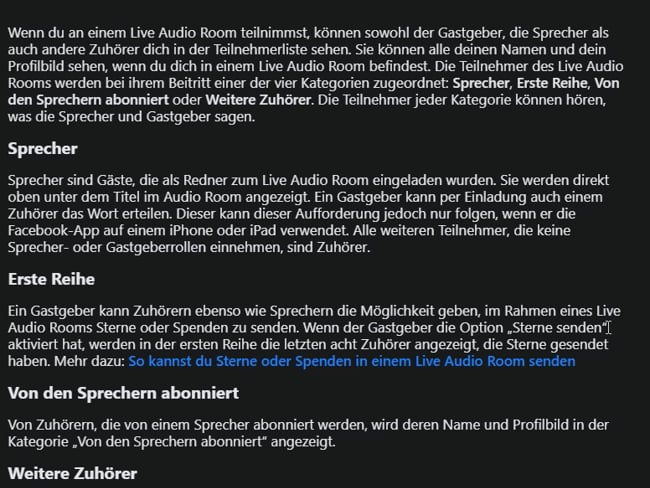 Wer kann sehen, wenn ich an einem LIVE Audio teilnehme?