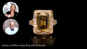 6.00 Carat Citrine and 1.30 ct. t.w. White Topaz Ring with Diamonds in 14kt Gold Over Sterling