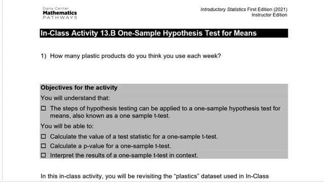 hypothesis test for means worksheet