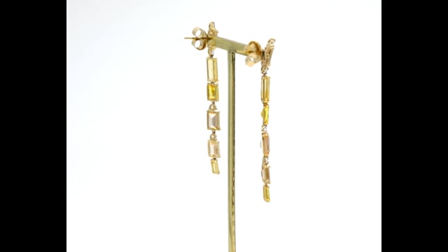 Brinco Longo em Ouro Amarelo com Cristal Champagne e Citrino