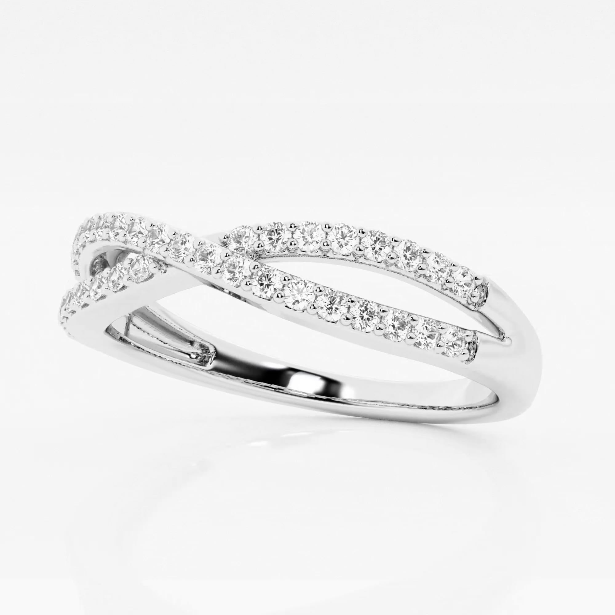 product video for 1/4 ctw Round Lab Grown Diamond Crossover Wedding Band