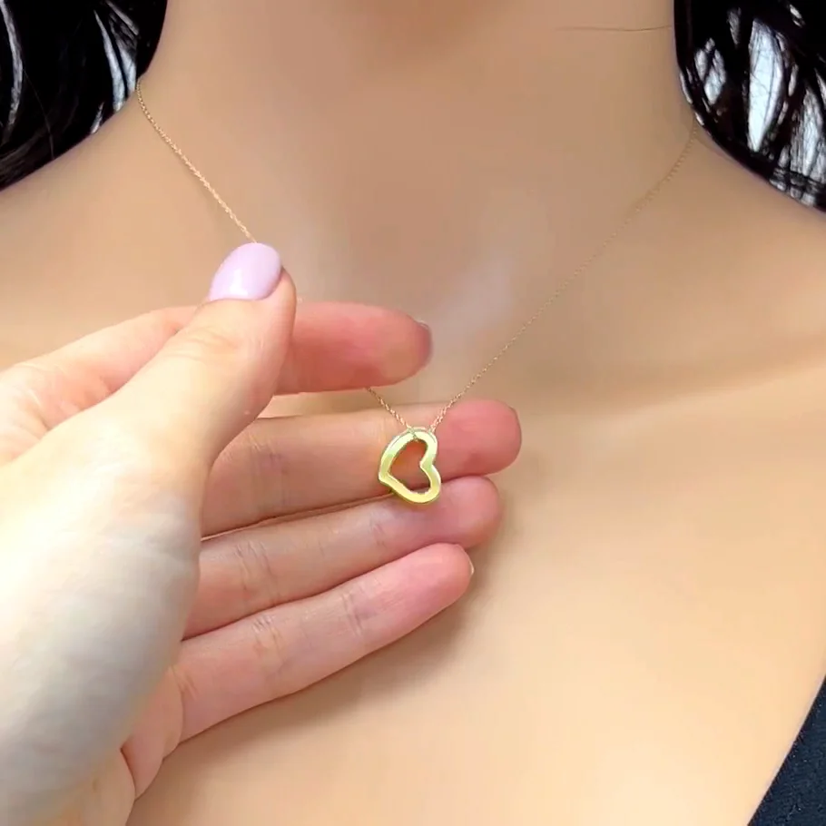 ♡ページ 14K Gold Yellow, White, Rose Rope Open Heart Pendant with 18