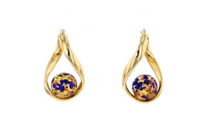 Italian Blue Murano Glass Bead Twisted Hoop Earrings in 18kt Gold Over Sterling