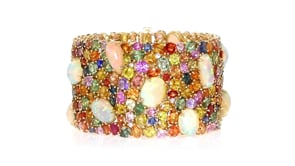 Opal and 100.00 ct. t.w. Multicolored Sapphire Bracelet with 1.30 ct. t.w. Diamonds in 18kt Yellow Gold