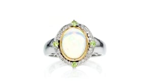 Ethiopian Opal and .10 ct. t.w. Diamond Ring with .10 ct. t.w. Peridot in Sterling Silver and 14kt Yellow Gold