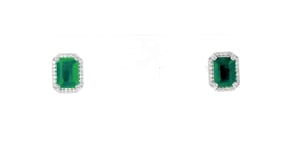 2.00 ct. t.w. Emerald and .15 ct. t.w. Diamond Earrings in 14kt White Gold