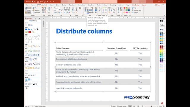 Distribute PowerPoint Table Columns Equally